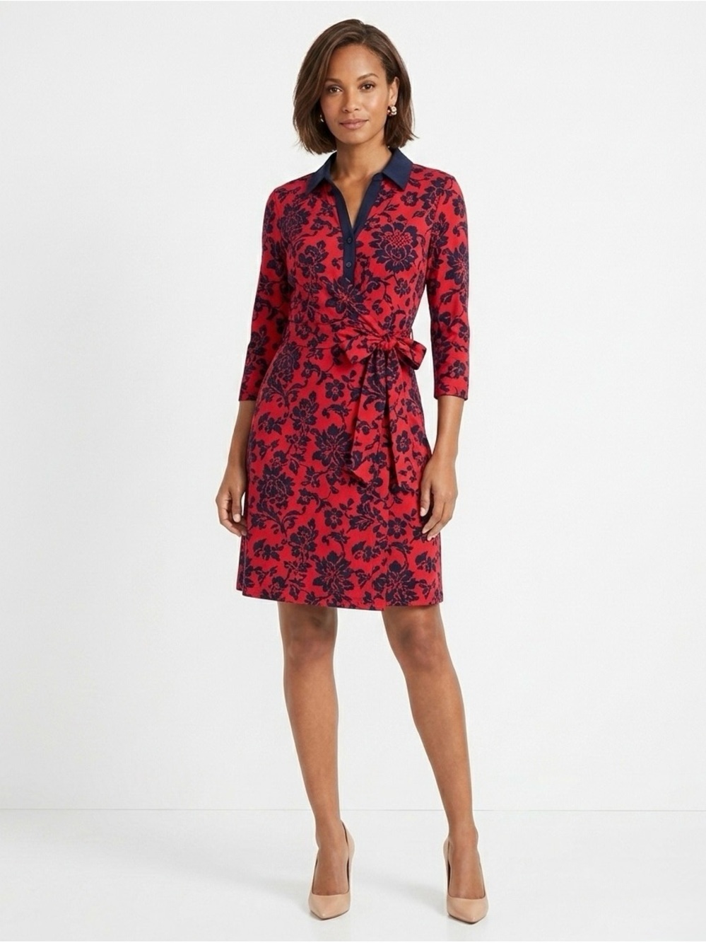 [Talbots] NWT Classic Red / Navy Floral Dress